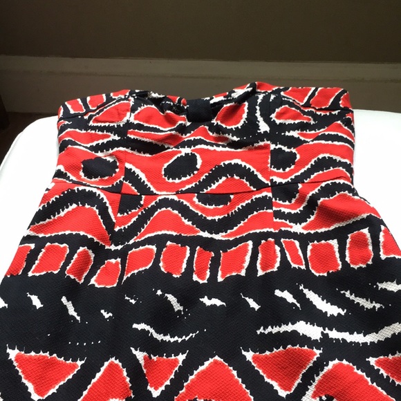 Muse Red Printed Strapless Dress - Picture 2 of 5